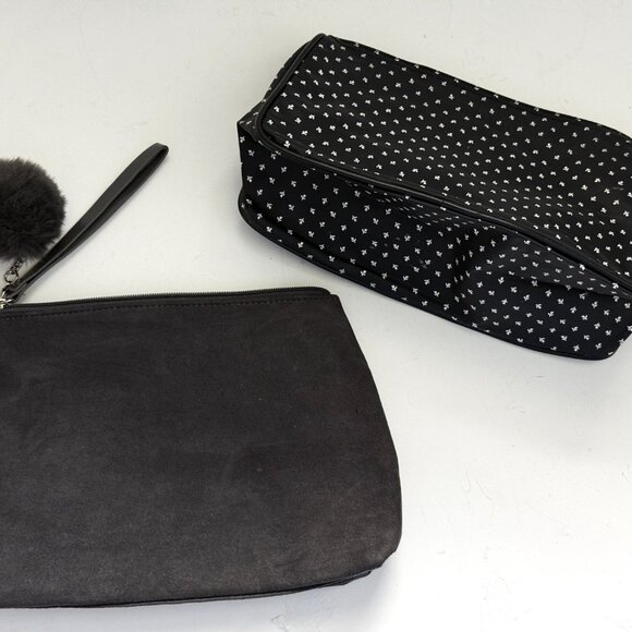 Lancome Cosmetic Bags Lot of 2 Suede Gray Paris Plastic Black White Cases - Picture 10 of 12